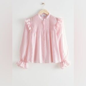 & Other Stories Blush Pink Lace Trim Blouse